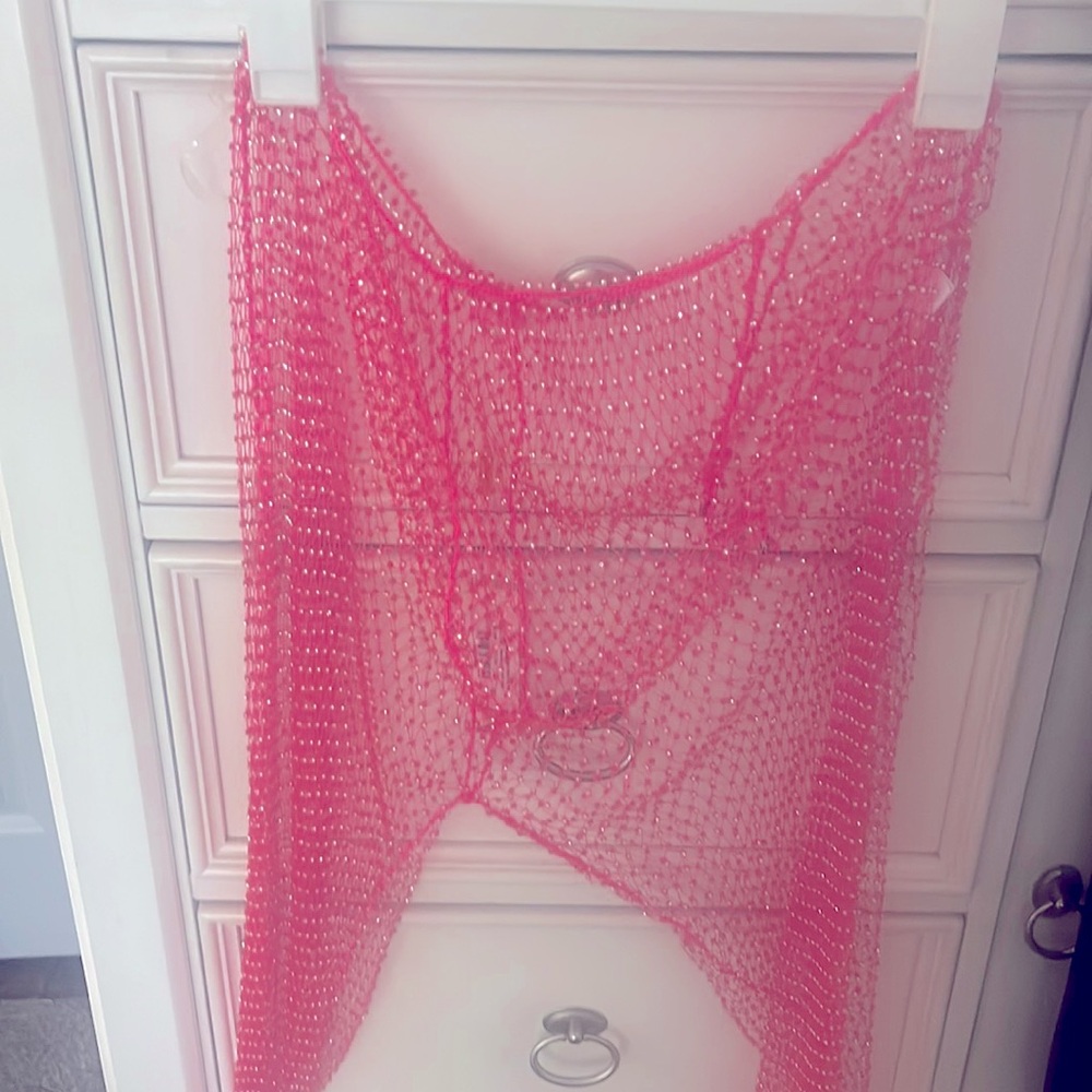 Sexy hot pink mesh pants with diamonds